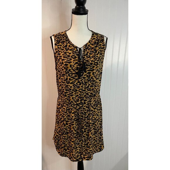 Beachlunchlounge Leopard Print Dress Medium Viscose Tassel Tie Waist & Neckline - Picture 3 of 16